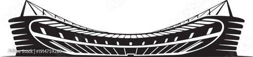 Black and white of a stadium with a curved roof architectural sports venue