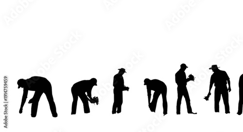 Silhouettes of people engaged in various activities on a white background