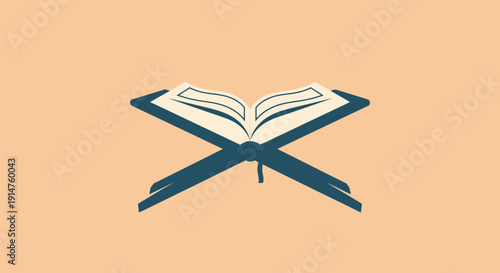 Open Holy Quran on Rehal Stand Minimalist Illustration. Islam, Ramadan, and Religious Education Symbol.