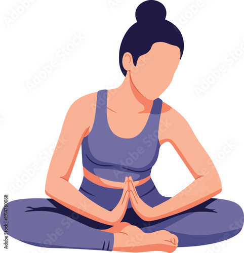 A woman meditating in lotus position on transparent background