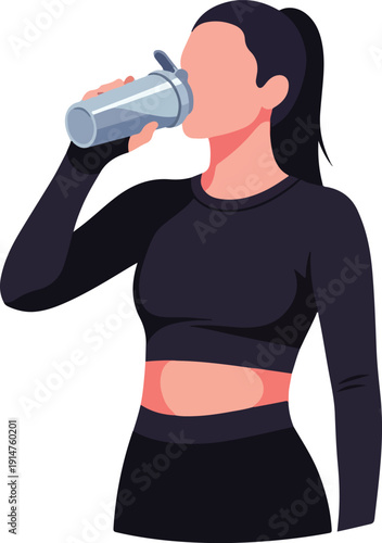 A fit woman drinking water from a bottle on transparent background