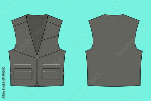 Urban Tactical Multi-Pocket Utility Vest Flat Sketch