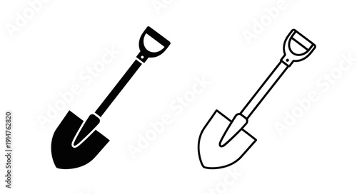 Two shovels, one black and one white, isolated on white background Vector