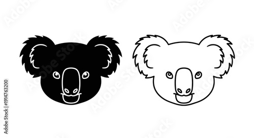 Two koala faces, one black and one white, koala animal illustration, koala bear design Vector