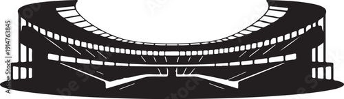 Black and white stadium seating with curved rows of chairs