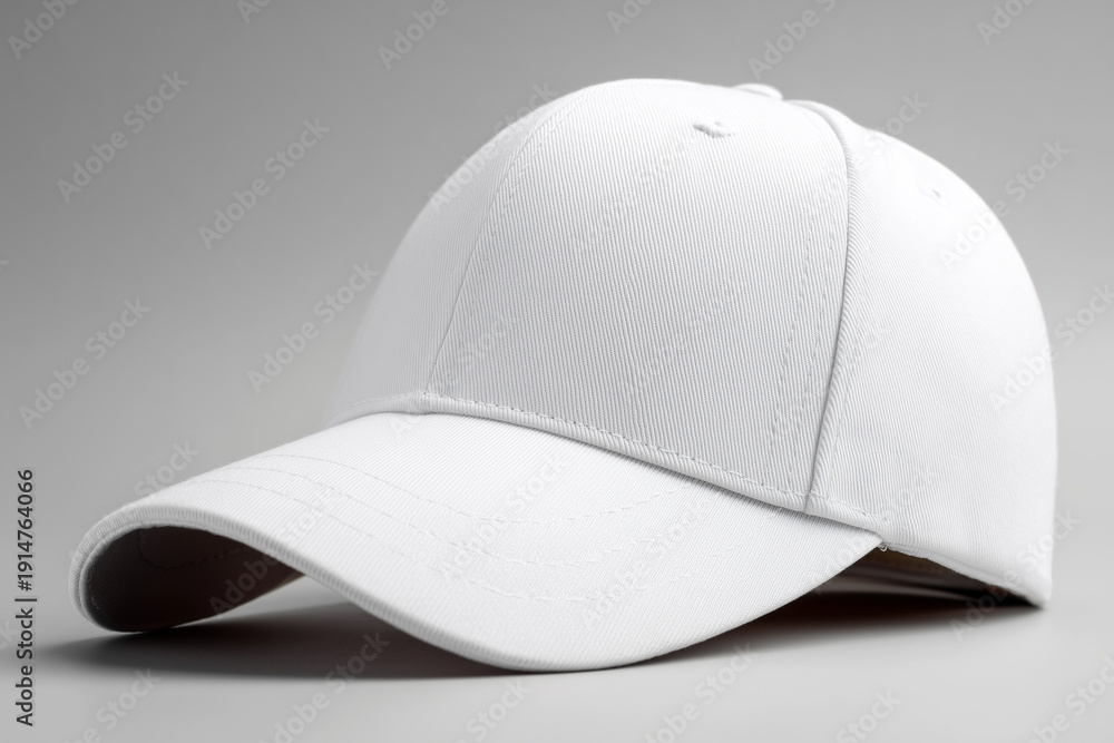 Fototapeta premium White baseball cap template on neutral background for mockup design