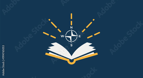 Knowledge Compass Icon: Open Book with Direction Symbol, Representing Learning Path, Guidance, Education, and Discovery on a Dark Background.