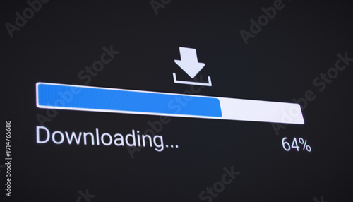 Slika na platnu Illustration of the process of downloading file from the Internet on a computer monitor screen