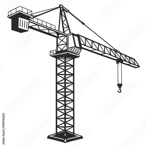 Minimalist Black Silhouette of a Construction Crane
