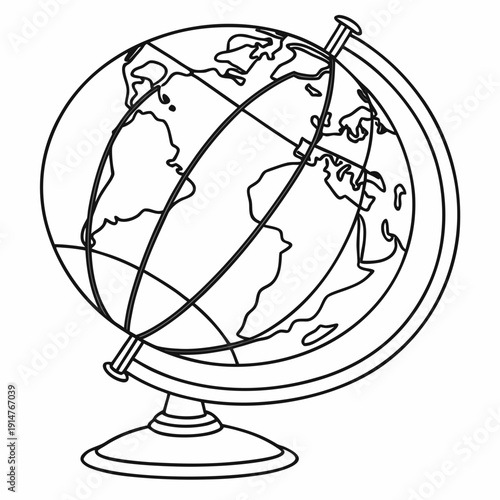 Simple Line Vector Globe for Geography and Global Concepts
