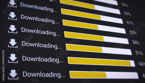 Obraz na plátně Illustration of the process of downloading multiple files from the Internet on a computer monitor screen