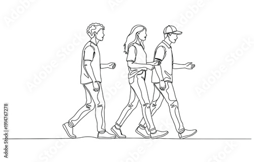 Young people walking together and talking, Group of friends rest and communicate.