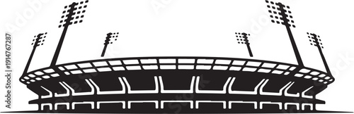 Black and white stadium with tall floodlights sports