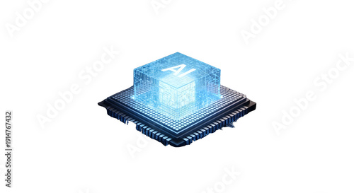 Cuadro en lienzo Futuristic artificial intelligence microchip  isolated on white background, tech