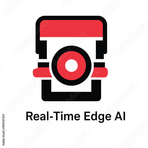 Modern real-time edge artificial intelligence solution icon illustrating advanced data processing and smart technology for immediate insights and responsive system operations across various platforms