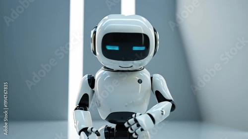 Friendly Humanoid Robot AI Assistant In Futuristic White Tech Environment Demonstrating Modern Robotics Innovation