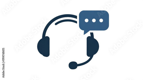 Vector illustration of stereo headphones with a microphone and headset icon for music audio technology and web communication equipment design on a white background