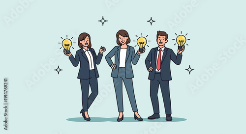 Business people with lightbulbs symbolizing new ideas and innovation.