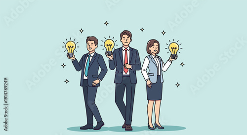 Business Team Holding Light Bulbs Illustrating Innovation and Ideas.