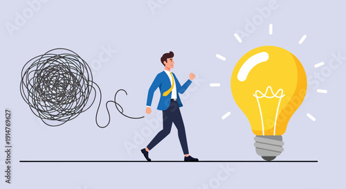 Businessman untangling problem to find solution concept of problem solving and clarity.