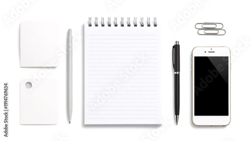 An open spiral notebook with a blank paper page and a pen on an empty office notepad for business notes, school education, or a daily organizer list