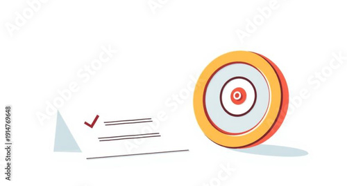 A 3d business marketing illustration of a red bullseye target with an arrow in the center circle symbolizing success and goal accuracy in a dart competition