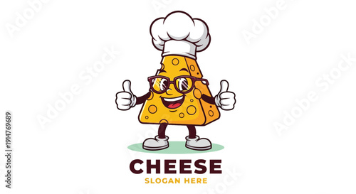 Cartoon cheese character with chef hat and glasses giving thumbs up.