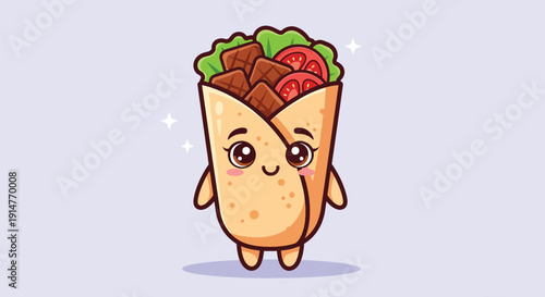 Cute Cartoon Burrito Character with Big Eyes and Small Hands.