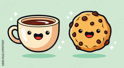 Cute Coffee Cup and Cookie Friends.