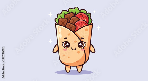 Cute Kawaii Burrito Character with Adorable Face.