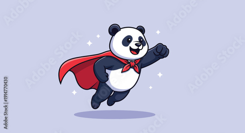 Cute Panda Superhero Flying Cartoon Vector.