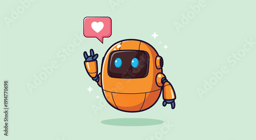 Cute Robot Waving Hand with Love Bubble.