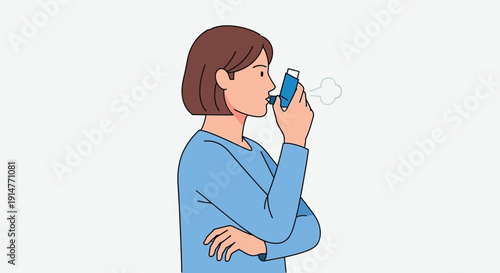 woman using asthma inhaler vector illustration