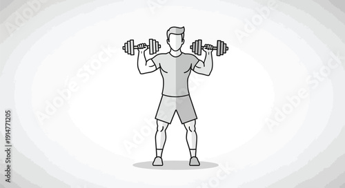Vector illustration of a man lifting dumbbells