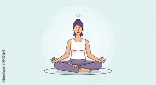 Woman meditating in lotus position isolated on light blue background with aura