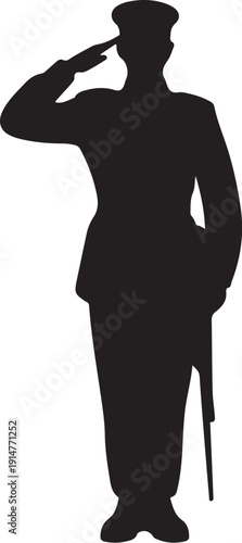 Black silhouette of a soldier saluting with a sword