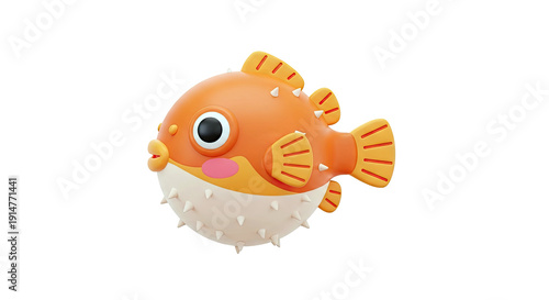 3D Render of a Cute Pufferfish Character
