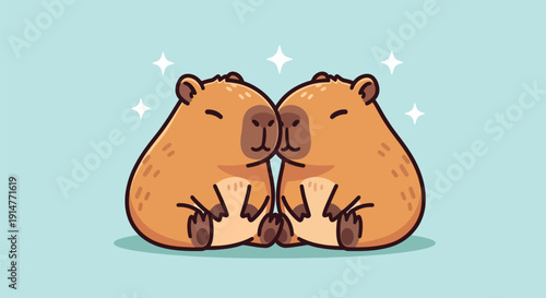Two adorable capybaras sharing a sweet moment.