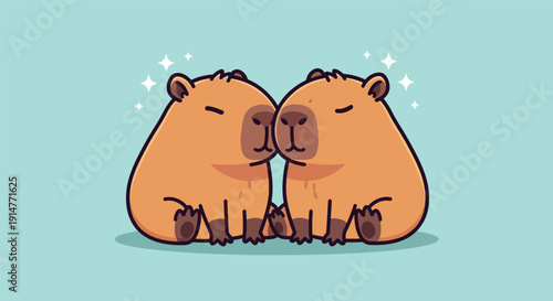 Two adorable capybaras sitting together in a cute illustration.