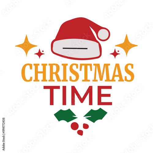 Vibrant Christmas time design with Santa hat and holly