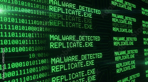 Digital security threat display malicious software detection background