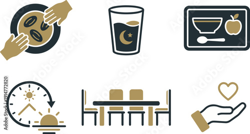 Ramadan Fasting Routine and Charity Icons