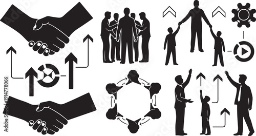 Business Partnerships and Teamwork Concepts in Black Silhouettes