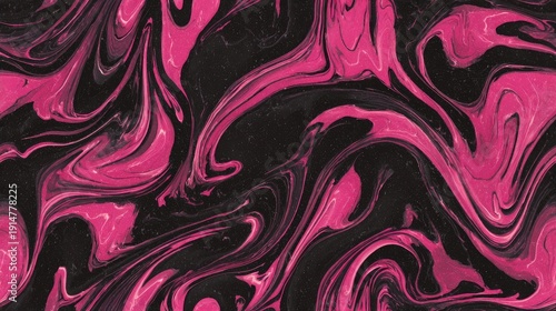 Marbled paper pattern in bold contrasting inks black and fluorescent pink swirling fluid dynamics high-resolution scan trendy design asset seamless background