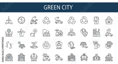 Green city concept a collection of line icons representing sustainability
