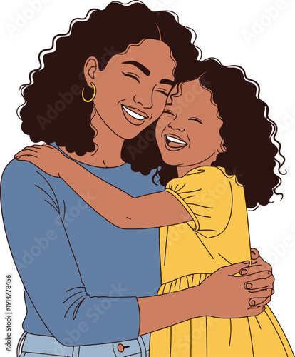 A woman and a little girl hugging.