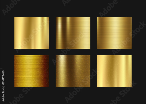 Golden Metallic Gradient and Texture Swatches Collection