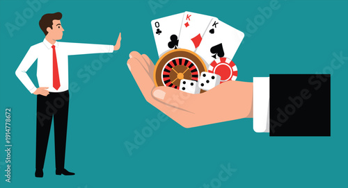 Gambling risk concept vector illustration, casino addiction collection, betting danger icons, isolated background design element awareness prevention warning