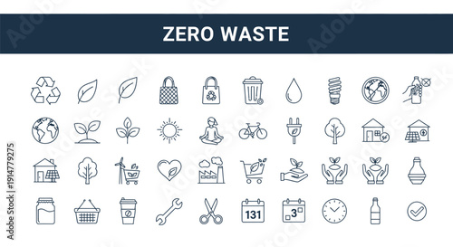 Zero waste lifestyle icons recycling sustainability and eco friendly concepts