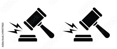 Gavel icon set. judge gavel icon vector. law icon vector. auction hammer. A black gavel and sounding block icon a legal justice symbol silhouette. 